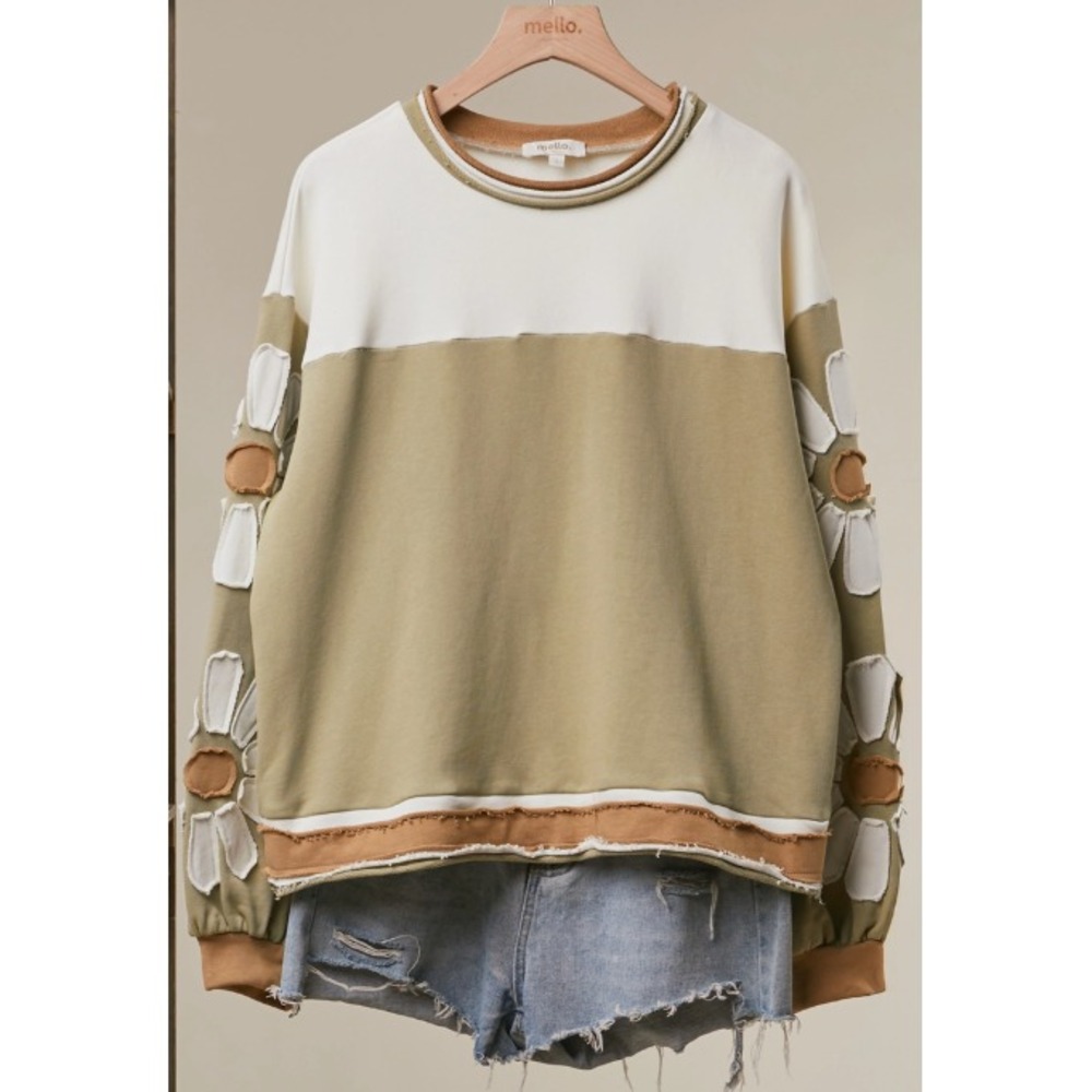 145 Mello Colorblock Daisy French Terry Sweatshirt - Medium - PTP: 25" (BB7)